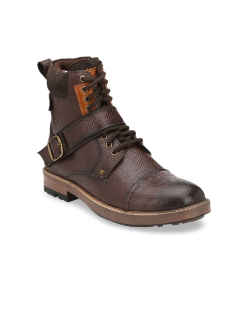 

Delize Men Brown Solid Mid-Top Flat Boots