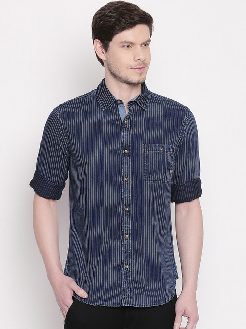 

Mufti Men Blue & White Slim Fit Striped Casual Shirt