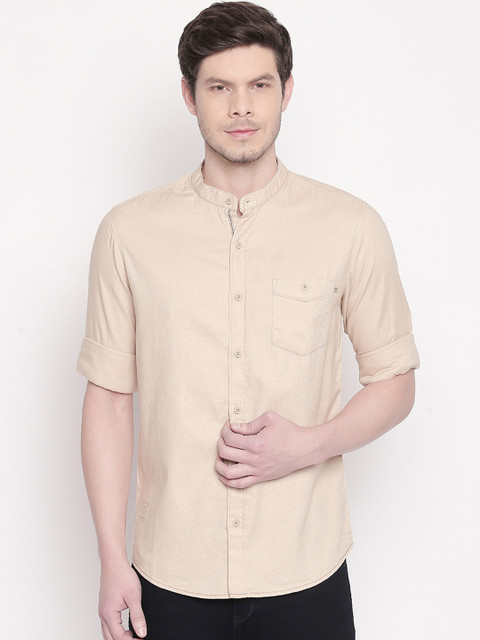 

Mufti Men Beige Slim Fit Solid Casual Shirt