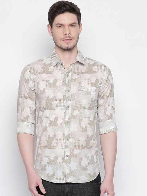 

Mufti Men Beige Slim Fit Printed Casual Shirt
