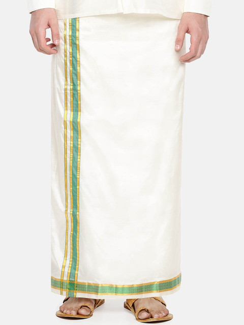 

RAMRAJ COTTON Men Cream-Coloured Solid Readymade Dhoti