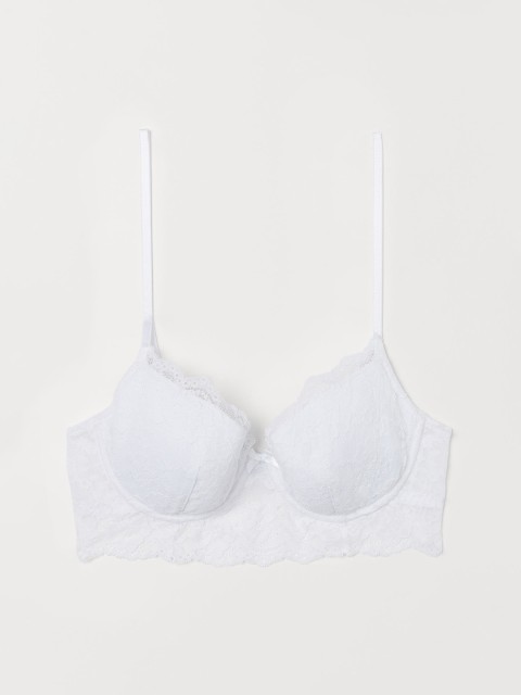 

H&M Women White Padded Underwired Lace Push-Up Bra 0810557002