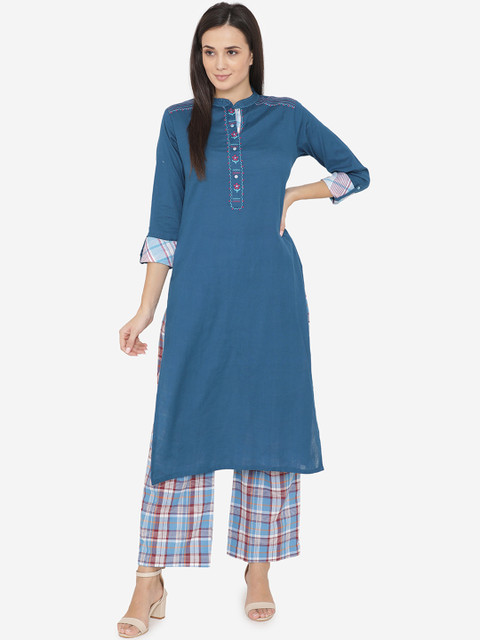 

Laabha Women Blue Solid Kurta with Palazzos