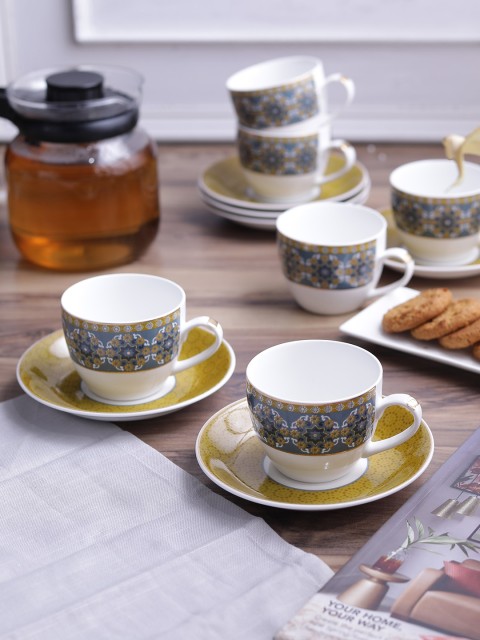 

Sanjeev Kapoor Set Of 6 Printed Cups and Saucers Set, White