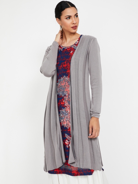 

Melange by Lifestyle Women Grey Solid Open Front Shrug