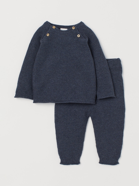 

H&M Kids Navy Blue Solid Knitted Jumper and Trousers
