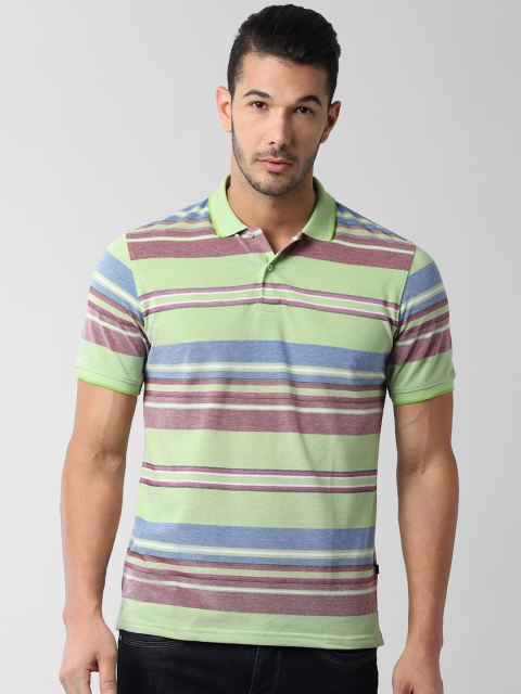 

Peter England Casuals Men Green & Mauve Striped Polo Collar T-shirt