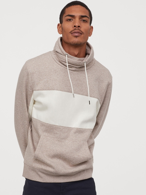

H&M Men Beige & Cream-Coloured Colourblocked Funnel-Collar Sweatshirt