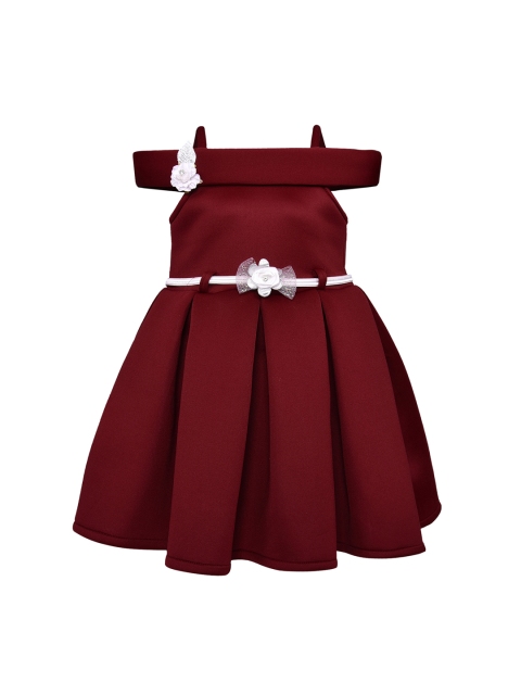 

Wish Karo Girls Maroon Solid Fit and Flare Dress