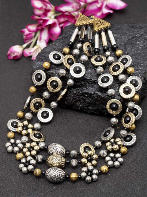 

Moedbuille Handcrafted Antique Layered Design Dual Tone Tribal Oxidised Necklace, Gold