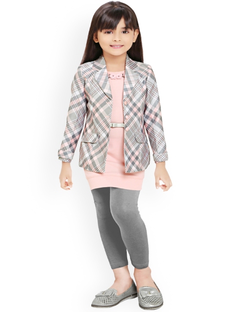 

Tiny Baby Girls Pink & Grey Solid Tunic with Leggings
