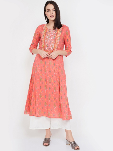 

Melange by Lifestyle Women Coral Pink Printed A-Line Kurta