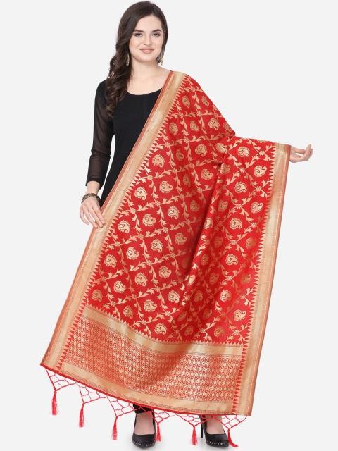 

Satrani Red & Gold-Toned Woven Design Banarasi Dupatta