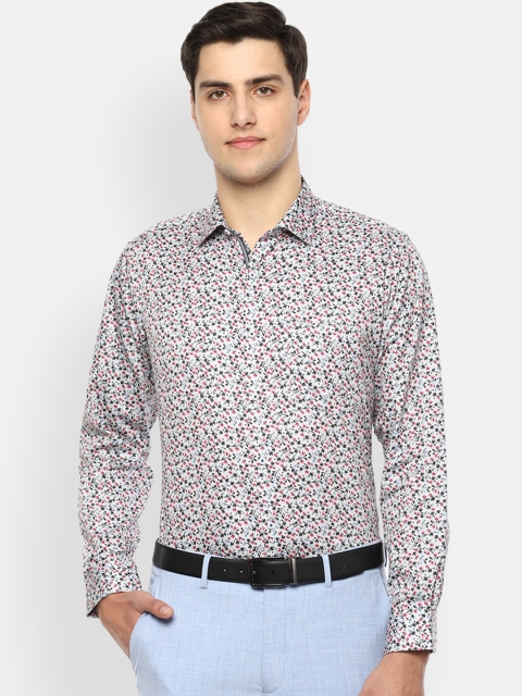 

Van Heusen Men White & Pink Regular Fit Printed Semiformal Shirt