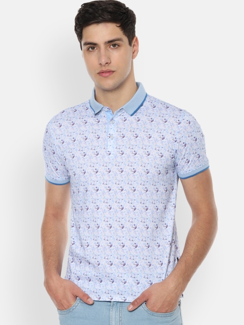 

V Dot Men Blue Printed Slim Fit Polo Collar Pure Cotton T-shirt