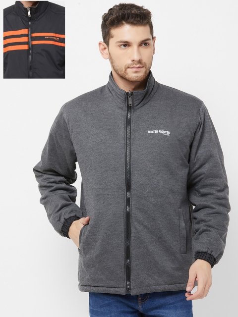 

Zeel Men Black & Grey Striped Reversible Padded Jacket