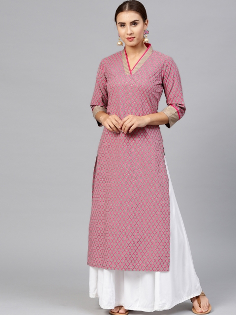 

Varanga Women Pink & Grey Printed Straight Kurta