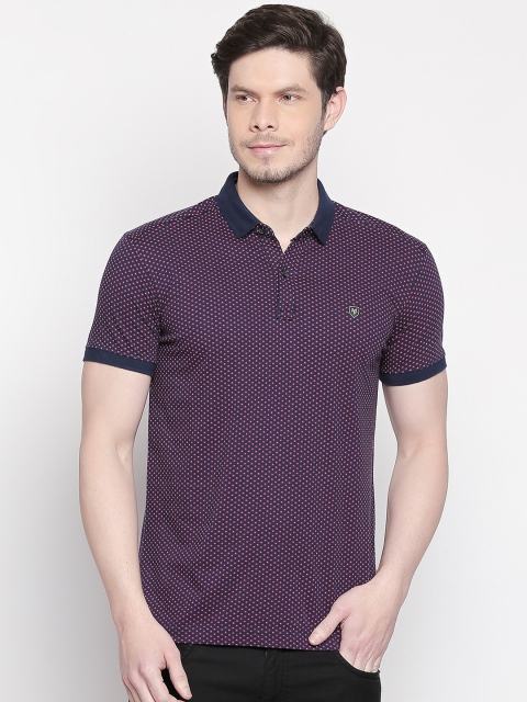 

Mufti Men Navy Blue Printed Polo Collar Slim Fit Pure Cotton T-shirt