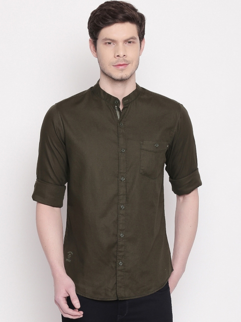 

Mufti Men Olive Green Slim Fit Solid Casual Shirt