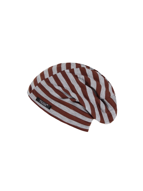 

NOISE Unisex Grey & Maroon Striped Beanie