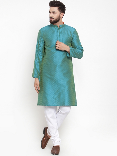 

NEUDIS Men Turquoise Blue Embroidered Straight Kurta