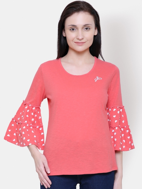 

Yaadleen Women Coral Pink Solid Top