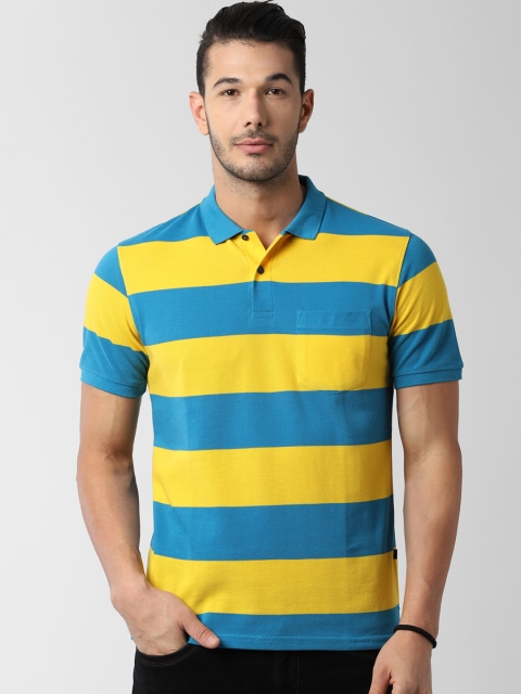 

Peter England Casuals Men Yellow & Blue Striped Polo Collar T-shirt