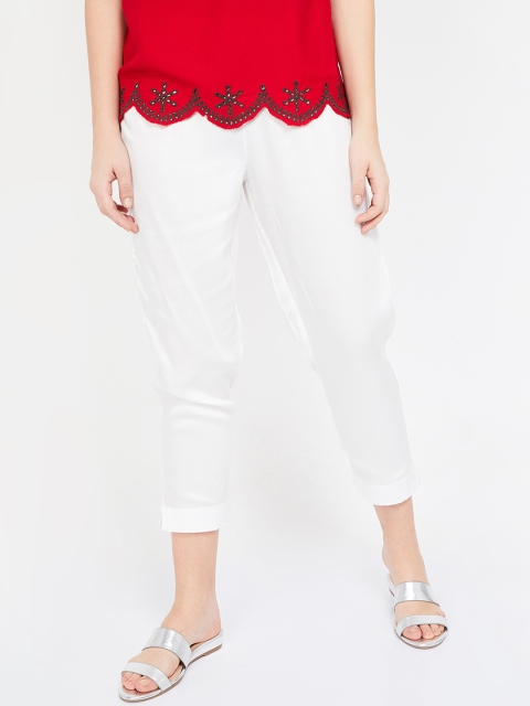 

Melange by Lifestyle Women White Slim Fit Solid Regular Trousers