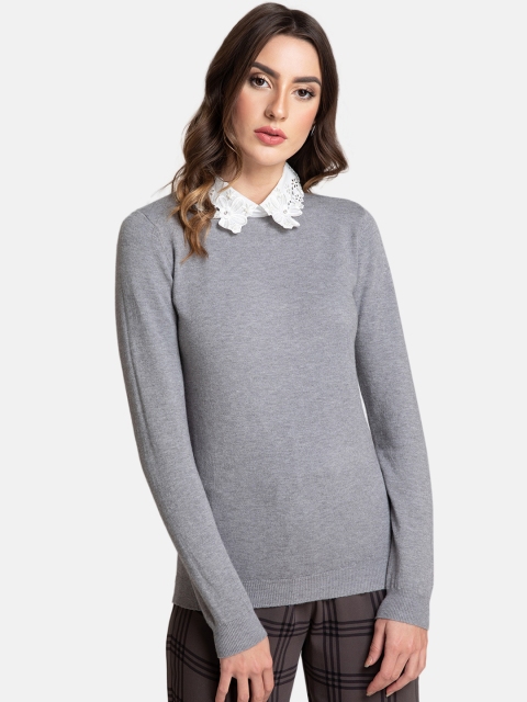 

Kazo Women Grey Solid Pullover Sweater