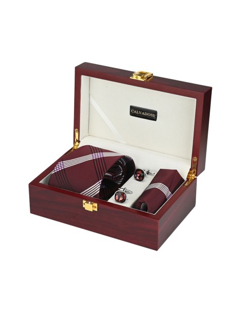 

Calvadoss Men Maroon & White Checked Accessory Gift Set