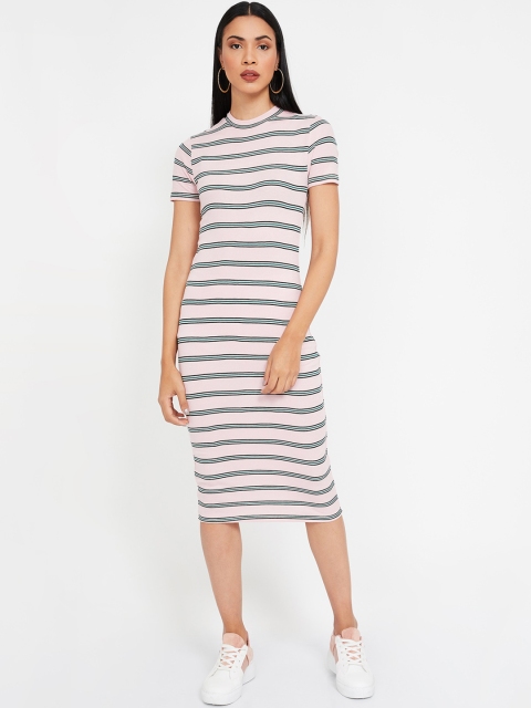 

Ginger by Lifestyle Women Pink & Black Striped T-shirt Dress