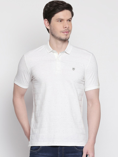 

Mufti Men White Self Design Polo Collar T-shirt