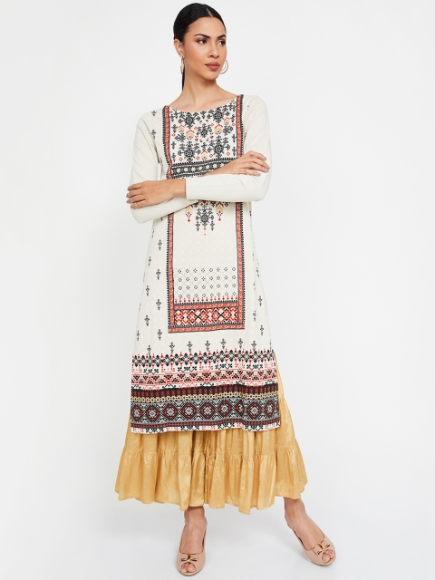 

Melange by Lifestyle Women Off-White & Red Printed Straight Kurta