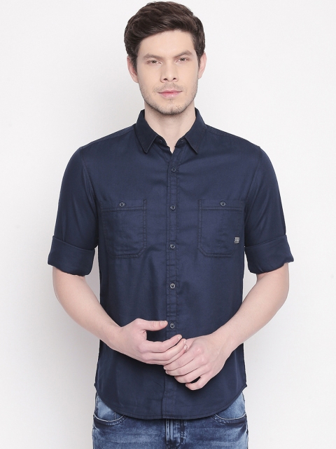 

Mufti Men Navy Blue Slim Fit Solid Casual Shirt