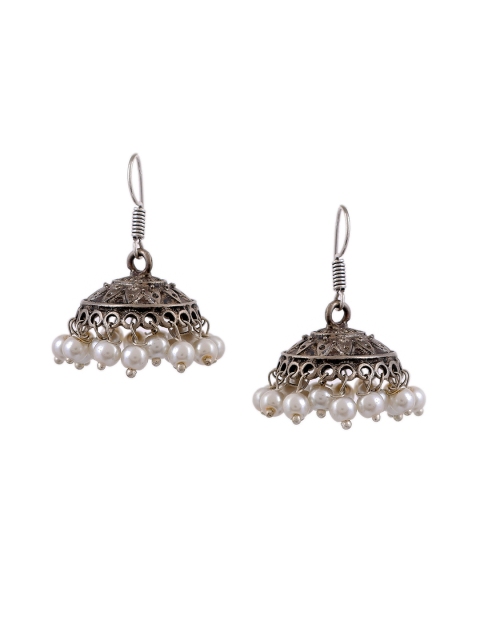 

Silvermerc Designs Silver-Plated & White Handcrafted Dome Shaped Jhumkas