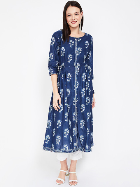 

Melange by Lifestyle Women Navy Blue & White Printed A-Line Kurta