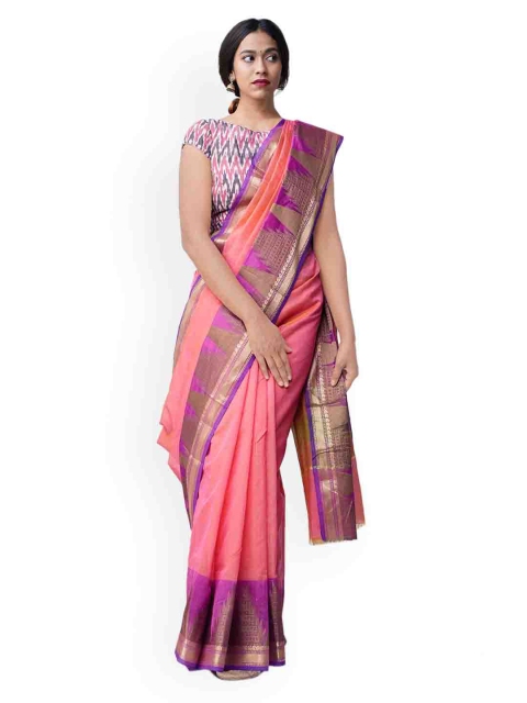 

Unnati Silks Pink & Magenta Silk Cotton Solid Saree