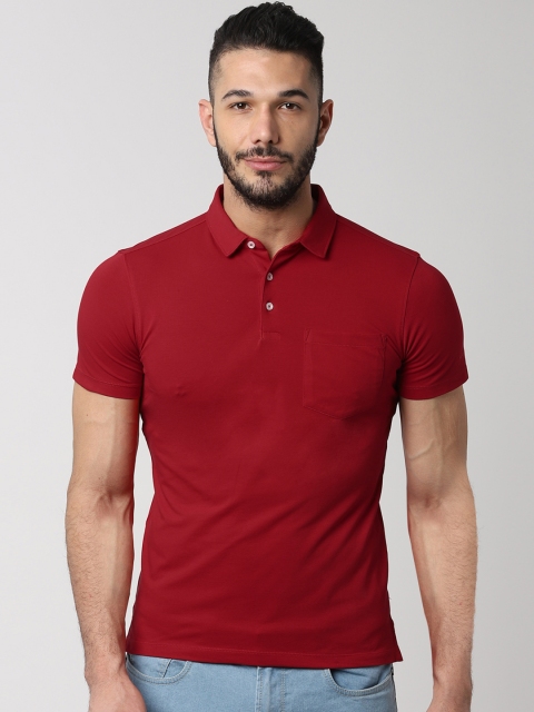 

Peter England Casuals Men Red Solid Polo Collar T-shirt