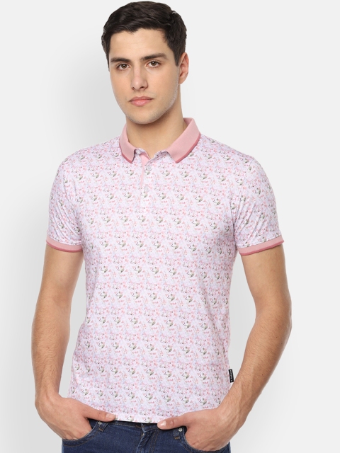 

V Dot Men Pink Printed Slim Fit Polo Collar T-shirt