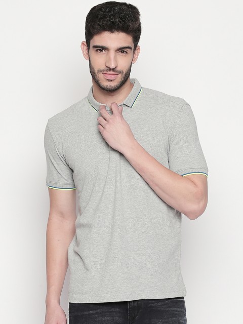 

Mufti Men Grey Melange Solid Polo Collar T-shirt