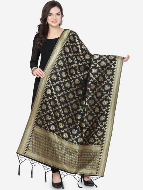 

Satrani Black & Gold-Toned Woven Design Dupatta