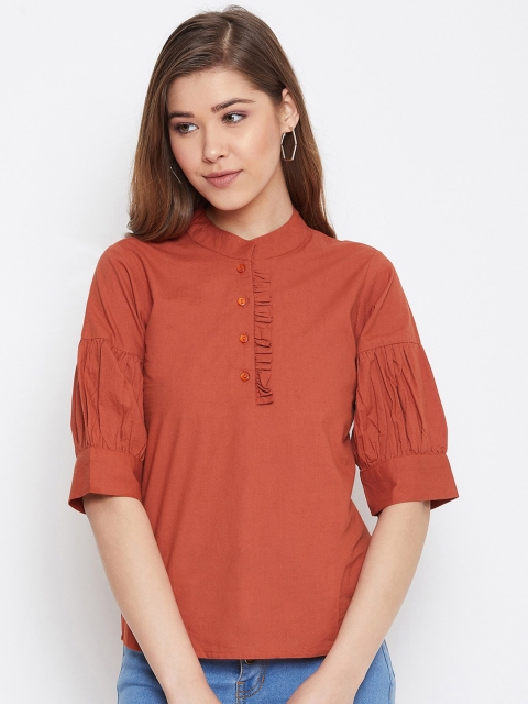 

The Dry State Women Rust Solid Pure Cotton Top