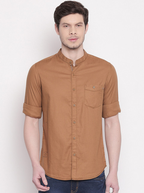 

Mufti Men Khaki Slim Fit Solid Casual Shirt