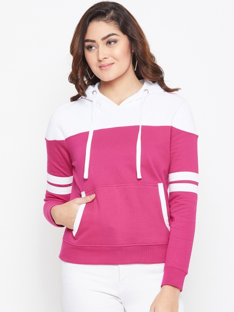 

The Dry State Women Pink & White Colourblocked Hooded Sweatshirt