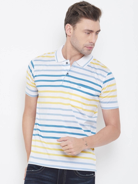 

Duke Men White Striped Polo Collar T-shirt