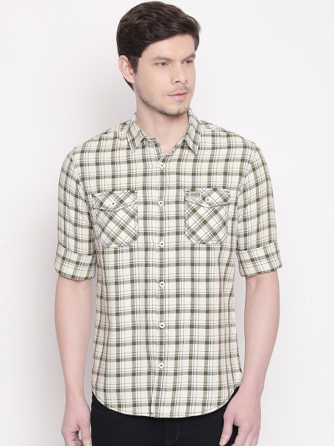 

Mufti Men Green & Beige Slim Fit Checked Casual Shirt