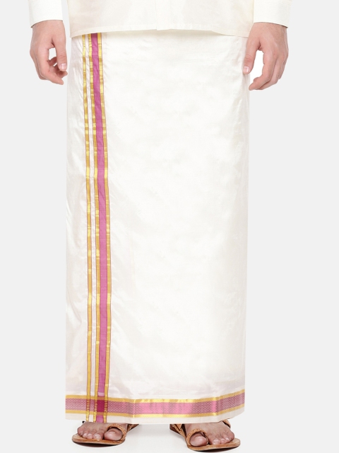 

RAMRAJ COTTON Men Off-White & Purple Solid Dhoti