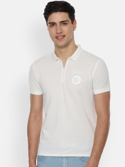 

V Dot Men White Printed Slim Fit Polo Collar T-shirt
