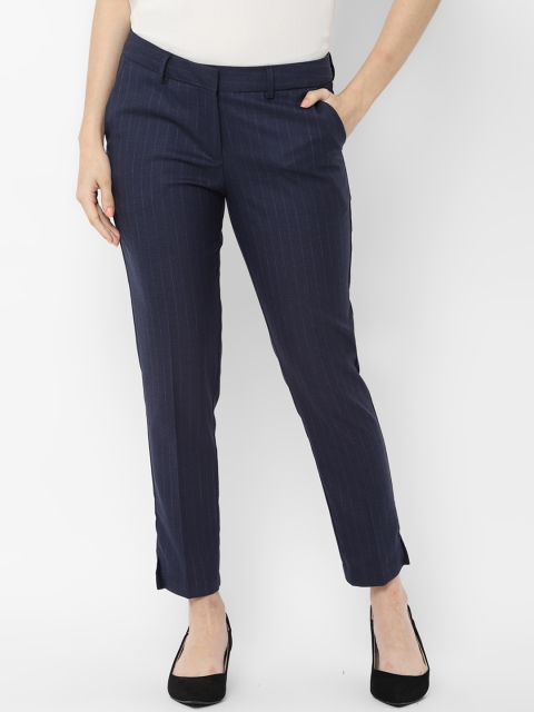 

Allen Solly Woman Navy Blue Regular Fit Striped Formal Trousers