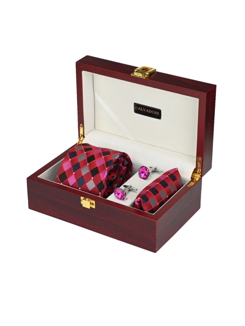 

Calvadoss Men Red & Magenta Woven Design Accessory Gift Set